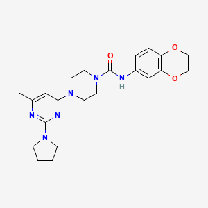 molecular formula C22H28N6O3 B4487904 N-(2,3-Dihydro-1,4-benzodioxin-6-YL)-4-[6-methyl-2-(pyrrolidin-1-YL)pyrimidin-4-YL]piperazine-1-carboxamide 