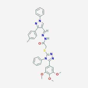 molecular formula C36H33N7O4S B448799 N'-{[3-(4-methylphenyl)-1-phenyl-1H-pyrazol-4-yl]methylene}-2-{[4-phenyl-5-(3,4,5-trimethoxyphenyl)-4H-1,2,4-triazol-3-yl]sulfanyl}acetohydrazide 