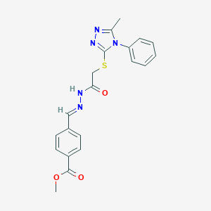 molecular formula C20H19N5O3S B448824 METHYL 4-[((E)-2-{2-[(5-METHYL-4-PHENYL-4H-1,2,4-TRIAZOL-3-YL)SULFANYL]ACETYL}HYDRAZONO)METHYL]BENZOATE 
