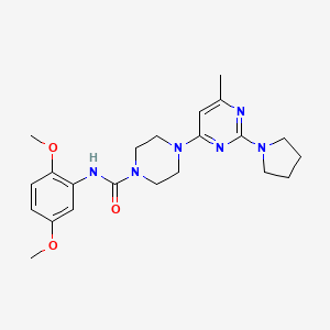 molecular formula C22H30N6O3 B4488269 N-(2,5-Dimethoxyphenyl)-4-[6-methyl-2-(pyrrolidin-1-YL)pyrimidin-4-YL]piperazine-1-carboxamide 