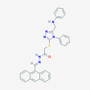 molecular formula C32H26N6OS B448847 2-{[5-(ANILINOMETHYL)-4-PHENYL-4H-1,2,4-TRIAZOL-3-YL]SULFANYL}-N'~1~-[(E)-1-(9-ANTHRYL)METHYLIDENE]ACETOHYDRAZIDE 