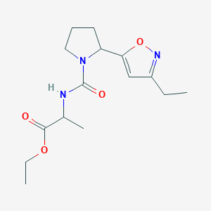 molecular formula C15H23N3O4 B4488530 Ethyl 2-{[2-(3-ethyl-1,2-oxazol-5-YL)pyrrolidine-1-carbonyl]amino}propanoate 