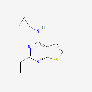molecular formula C12H15N3S B4488577 N-cyclopropyl-2-ethyl-6-methylthieno[2,3-d]pyrimidin-4-amine 