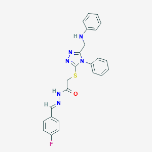 molecular formula C24H21FN6OS B448864 2-{[5-(ANILINOMETHYL)-4-PHENYL-4H-1,2,4-TRIAZOL-3-YL]SULFANYL}-N'~1~-[(E)-1-(4-FLUOROPHENYL)METHYLIDENE]ACETOHYDRAZIDE 