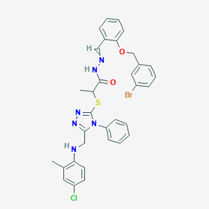 molecular formula C33H30BrClN6O2S B448865 N'~1~-({2-[(3-BROMOBENZYL)OXY]PHENYL}METHYLENE)-2-({5-[(4-CHLORO-2-METHYLANILINO)METHYL]-4-PHENYL-4H-1,2,4-TRIAZOL-3-YL}SULFANYL)PROPANOHYDRAZIDE 