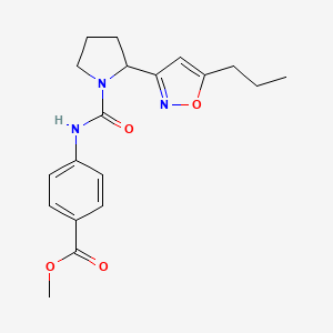 molecular formula C19H23N3O4 B4488759 Methyl 4-{[2-(5-propyl-1,2-oxazol-3-YL)pyrrolidine-1-carbonyl]amino}benzoate 