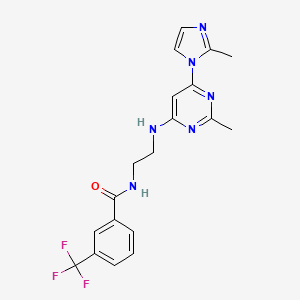 molecular formula C19H19F3N6O B4488807 N-(2-{[2-methyl-6-(2-methyl-1H-imidazol-1-yl)-4-pyrimidinyl]amino}ethyl)-3-(trifluoromethyl)benzamide 