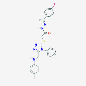 molecular formula C25H23FN6OS B448901 N'-(4-fluorobenzylidene)-2-{[4-phenyl-5-(4-toluidinomethyl)-4H-1,2,4-triazol-3-yl]sulfanyl}acetohydrazide 