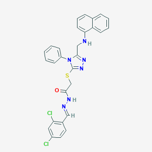 molecular formula C28H22Cl2N6OS B448905 N'~1~-[(E)-1-(2,4-DICHLOROPHENYL)METHYLIDENE]-2-({5-[(1-NAPHTHYLAMINO)METHYL]-4-PHENYL-4H-1,2,4-TRIAZOL-3-YL}SULFANYL)ACETOHYDRAZIDE 