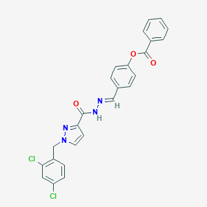 molecular formula C25H18Cl2N4O3 B448930 4-[((E)-2-{[1-(2,4-DICHLOROBENZYL)-1H-PYRAZOL-3-YL]CARBONYL}HYDRAZONO)METHYL]PHENYL BENZOATE 