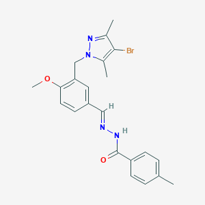molecular formula C22H23BrN4O2 B449001 N'~1~-((E)-1-{3-[(4-BROMO-3,5-DIMETHYL-1H-PYRAZOL-1-YL)METHYL]-4-METHOXYPHENYL}METHYLIDENE)-4-METHYLBENZOHYDRAZIDE 
