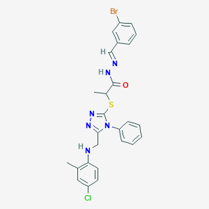 molecular formula C26H24BrClN6OS B449003 N'-(3-bromobenzylidene)-2-({5-[(4-chloro-2-methylanilino)methyl]-4-phenyl-4H-1,2,4-triazol-3-yl}sulfanyl)propanohydrazide 