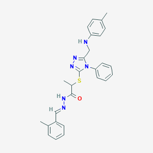 molecular formula C27H28N6OS B449009 N'-(2-methylbenzylidene)-2-{[4-phenyl-5-(4-toluidinomethyl)-4H-1,2,4-triazol-3-yl]sulfanyl}propanohydrazide 