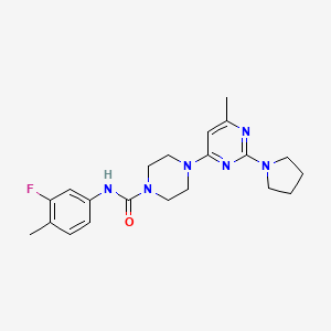 molecular formula C21H27FN6O B4490348 N-(3-fluoro-4-methylphenyl)-4-[6-methyl-2-(1-pyrrolidinyl)-4-pyrimidinyl]-1-piperazinecarboxamide 