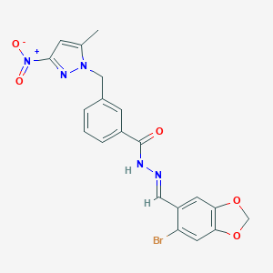 molecular formula C20H16BrN5O5 B449050 N'-[(E)-1-(6-BROMO-1,3-BENZODIOXOL-5-YL)METHYLIDENE]-3-[(5-METHYL-3-NITRO-1H-PYRAZOL-1-YL)METHYL]BENZOHYDRAZIDE 