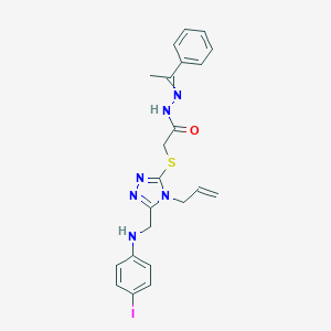 molecular formula C22H23IN6OS B449092 2-({4-allyl-5-[(4-iodoanilino)methyl]-4H-1,2,4-triazol-3-yl}sulfanyl)-N'-(1-phenylethylidene)acetohydrazide 