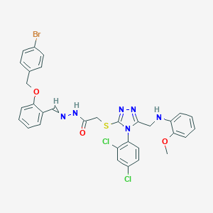 molecular formula C32H27BrCl2N6O3S B449105 N'-{2-[(4-bromobenzyl)oxy]benzylidene}-2-({4-(2,4-dichlorophenyl)-5-[(2-methoxyanilino)methyl]-4H-1,2,4-triazol-3-yl}sulfanyl)acetohydrazide 