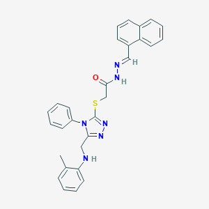 molecular formula C29H26N6OS B449137 N'~1~-[(E)-1-(1-NAPHTHYL)METHYLIDENE]-2-{[4-PHENYL-5-(2-TOLUIDINOMETHYL)-4H-1,2,4-TRIAZOL-3-YL]SULFANYL}ACETOHYDRAZIDE 