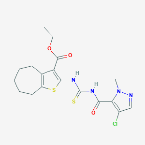 molecular formula C18H21ClN4O3S2 B449219 ethyl 2-[({[(4-chloro-1-methyl-1H-pyrazol-5-yl)carbonyl]amino}carbothioyl)amino]-5,6,7,8-tetrahydro-4H-cyclohepta[b]thiophene-3-carboxylate 