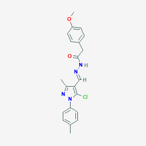 molecular formula C21H21ClN4O2 B449222 N'-{[5-chloro-3-methyl-1-(4-methylphenyl)-1H-pyrazol-4-yl]methylene}-2-(4-methoxyphenyl)acetohydrazide 