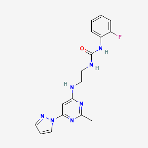 molecular formula C17H18FN7O B4492307 N-(2-fluorophenyl)-N'-(2-{[2-methyl-6-(1H-pyrazol-1-yl)-4-pyrimidinyl]amino}ethyl)urea 