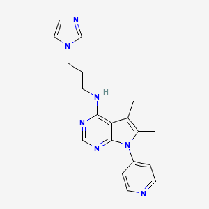 molecular formula C19H21N7 B4492782 N-[5,6-DIMETHYL-7-(4-PYRIDYL)-7H-PYRROLO[2,3-D]PYRIMIDIN-4-YL]-N-[3-(1H-IMIDAZOL-1-YL)PROPYL]AMINE 