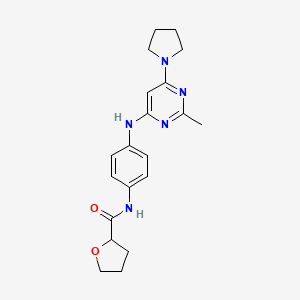 molecular formula C20H25N5O2 B4493057 N-(4-{[2-methyl-6-(1-pyrrolidinyl)-4-pyrimidinyl]amino}phenyl)tetrahydro-2-furancarboxamide 