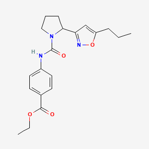 molecular formula C20H25N3O4 B4493143 ethyl 4-({[2-(5-propyl-3-isoxazolyl)-1-pyrrolidinyl]carbonyl}amino)benzoate 