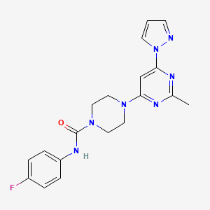 molecular formula C19H20FN7O B4493460 N-(4-fluorophenyl)-4-[2-methyl-6-(1H-pyrazol-1-yl)-4-pyrimidinyl]-1-piperazinecarboxamide 