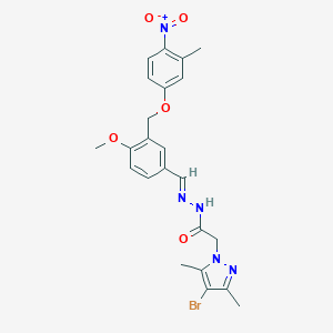 molecular formula C23H24BrN5O5 B449390 2-(4-BROMO-3,5-DIMETHYL-1H-PYRAZOL-1-YL)-N'~1~-((E)-1-{4-METHOXY-3-[(3-METHYL-4-NITROPHENOXY)METHYL]PHENYL}METHYLIDENE)ACETOHYDRAZIDE 