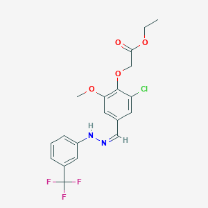 molecular formula C19H18ClF3N2O4 B449401 ETHYL 2-[2-CHLORO-6-METHOXY-4-({(Z)-2-[3-(TRIFLUOROMETHYL)PHENYL]HYDRAZONO}METHYL)PHENOXY]ACETATE 