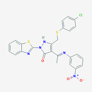 2-(1,3-benzothiazol-2-yl)-5-{[(4-chlorophenyl)sulfanyl]methyl}-4-(1-{3-nitroanilino}ethylidene)-2,4-dihydro-3H-pyrazol-3-one