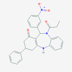 11-(3-nitrophenyl)-3-phenyl-10-propanoyl-2,3,4,5,10,11-hexahydro-1H-dibenzo[b,e][1,4]diazepin-1-one
