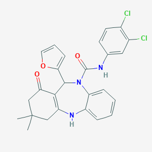 molecular formula C26H23Cl2N3O3 B449484 N-(3,4-dichlorophenyl)-6-(furan-2-yl)-9,9-dimethyl-7-oxo-6,8,10,11-tetrahydrobenzo[b][1,4]benzodiazepine-5-carboxamide CAS No. 364614-81-3