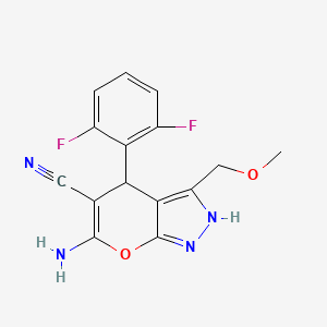 molecular formula C15H12F2N4O2 B4495245 6-amino-4-(2,6-difluorophenyl)-3-(methoxymethyl)-2,4-dihydropyrano[2,3-c]pyrazole-5-carbonitrile 