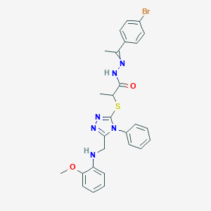 molecular formula C27H27BrN6O2S B449535 N'-[1-(4-bromophenyl)ethylidene]-2-({5-[(2-methoxyanilino)methyl]-4-phenyl-4H-1,2,4-triazol-3-yl}sulfanyl)propanohydrazide 