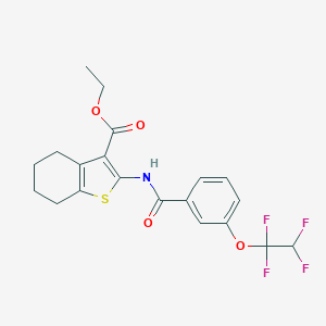 molecular formula C20H19F4NO4S B449553 Ethyl 2-({[3-(1,1,2,2-tetrafluoroethoxy)phenyl]carbonyl}amino)-4,5,6,7-tetrahydro-1-benzothiophene-3-carboxylate 
