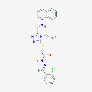 molecular formula C25H23ClN6OS B449555 2-({4-allyl-5-[(1-naphthylamino)methyl]-4H-1,2,4-triazol-3-yl}sulfanyl)-N'-(2-chlorobenzylidene)acetohydrazide 