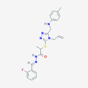 2-{[4-allyl-5-(4-toluidinomethyl)-4H-1,2,4-triazol-3-yl]sulfanyl}-N'-(2-fluorobenzylidene)propanohydrazide