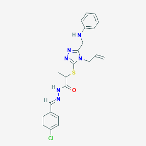 molecular formula C22H23ClN6OS B449559 2-{[4-allyl-5-(anilinomethyl)-4H-1,2,4-triazol-3-yl]sulfanyl}-N'-(4-chlorobenzylidene)propanohydrazide 
