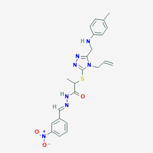 molecular formula C23H25N7O3S B449565 2-{[4-allyl-5-(4-toluidinomethyl)-4H-1,2,4-triazol-3-yl]sulfanyl}-N'-{3-nitrobenzylidene}propanohydrazide 