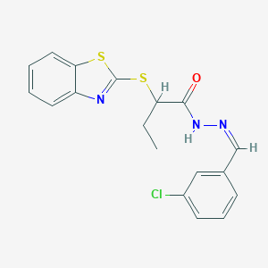 molecular formula C18H16ClN3OS2 B449571 2-(1,3-benzothiazol-2-ylsulfanyl)-N'-(3-chlorobenzylidene)butanohydrazide 