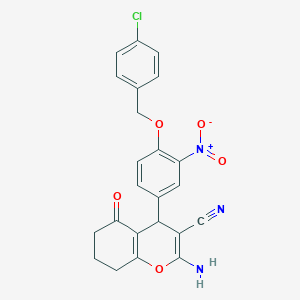molecular formula C23H18ClN3O5 B449573 2-amino-4-{4-[(4-chlorobenzyl)oxy]-3-nitrophenyl}-5-oxo-5,6,7,8-tetrahydro-4H-chromene-3-carbonitrile 
