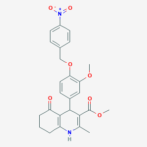molecular formula C26H26N2O7 B449574 METHYL 4-{3-METHOXY-4-[(4-NITROBENZYL)OXY]PHENYL}-2-METHYL-5-OXO-1,4,5,6,7,8-HEXAHYDRO-3-QUINOLINECARBOXYLATE 