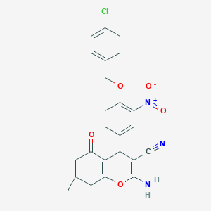molecular formula C25H22ClN3O5 B449576 2-amino-4-{4-[(4-chlorobenzyl)oxy]-3-nitrophenyl}-7,7-dimethyl-5-oxo-5,6,7,8-tetrahydro-4H-chromene-3-carbonitrile 