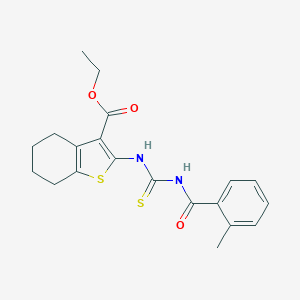 molecular formula C20H22N2O3S2 B449577 Ethyl 2-({[(2-methylbenzoyl)amino]carbothioyl}amino)-4,5,6,7-tetrahydro-1-benzothiophene-3-carboxylate 