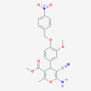 molecular formula C23H21N3O7 B449578 methyl 6-amino-5-cyano-4-{3-methoxy-4-[(4-nitrobenzyl)oxy]phenyl}-2-methyl-4H-pyran-3-carboxylate 