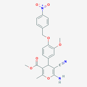 molecular formula C23H21N3O7 B449578 methyl 6-amino-5-cyano-4-[4-({4-nitrobenzyl}oxy)-3-methoxyphenyl]-2-methyl-4H-pyran-3-carboxylate 