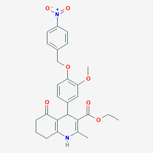 molecular formula C27H28N2O7 B449580 ETHYL 4-{3-METHOXY-4-[(4-NITROBENZYL)OXY]PHENYL}-2-METHYL-5-OXO-1,4,5,6,7,8-HEXAHYDRO-3-QUINOLINECARBOXYLATE 
