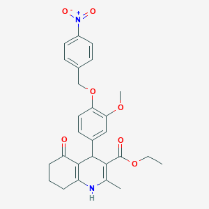 molecular formula C27H28N2O7 B449580 Ethyl 4-[4-({4-nitrobenzyl}oxy)-3-methoxyphenyl]-2-methyl-5-oxo-1,4,5,6,7,8-hexahydro-3-quinolinecarboxylate 